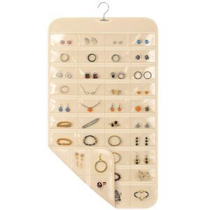 Cream-Colored Double-Sided Hanging Jewelry Organizer